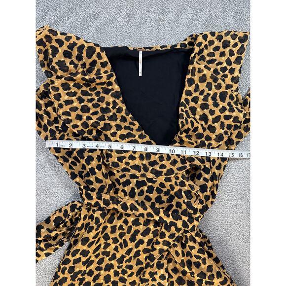 Free People Frenchie Leopard Print Wrap Dress Long Sleeve Ruffle Size XS - Picture 10 of 12